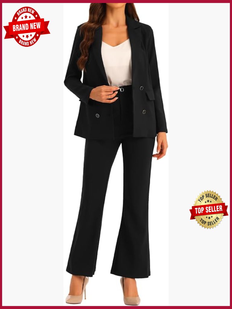 Double-Breasted Blazer & Flare Pantsuit Set Business Office Work
